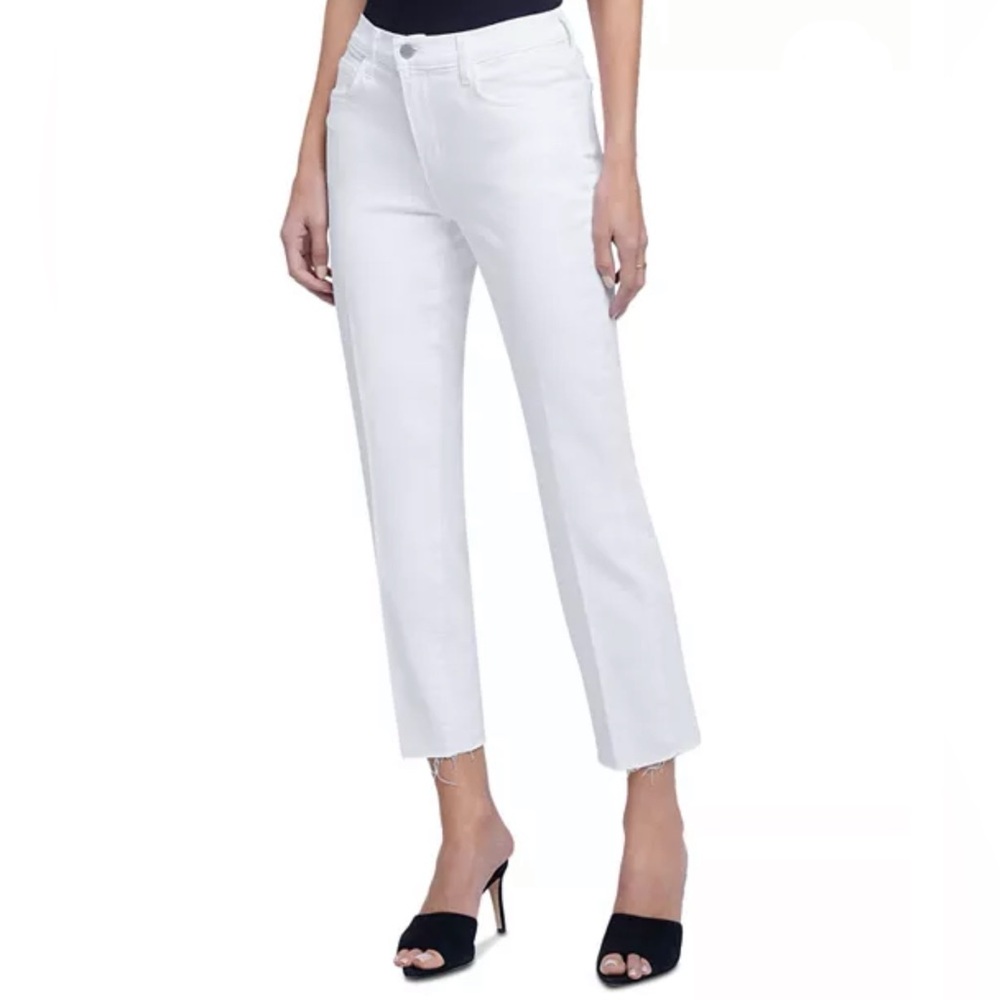 L'AGENCE Sada High Rise Cropped Straight Jeans in Blanc size 27